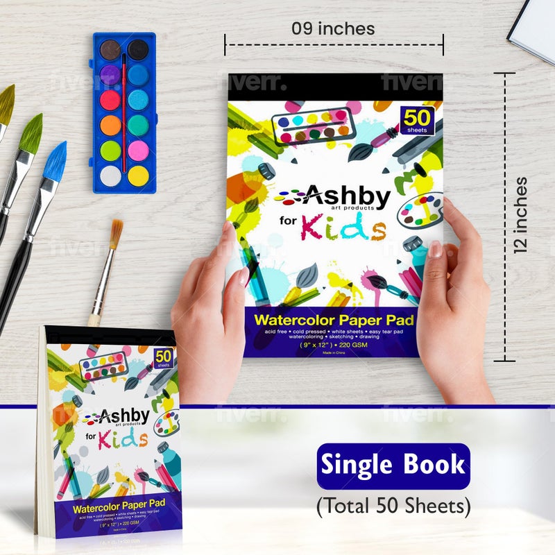 Ashby for Kids - 2 Pack of 9 x12 (220 GSM) Watercolor Paper for Kids. 100 Extra Thick Pages (50 per Pad). Great for Fingerpaints, Drawing, Doodling and Sketching. Easy to Remove Pages. Natural White - Image 2